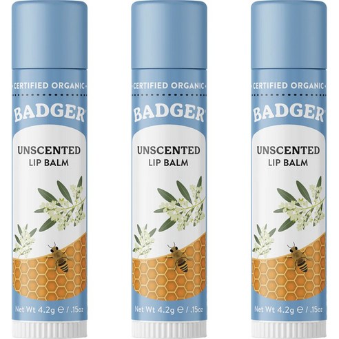 Badger 언센티드 립 밤 스틱 4.2g, 3개