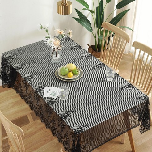 블랙 레이스 장식 식탁보 직사각형 식탁 커버 o2000x Tafelkleed Mantel Mesa Nappe, 145cmX260cm, Black