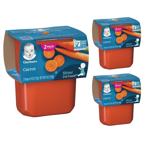 Gerber 2단계 어린이 식품 113g, 당근(Carrots), 226g, 3개