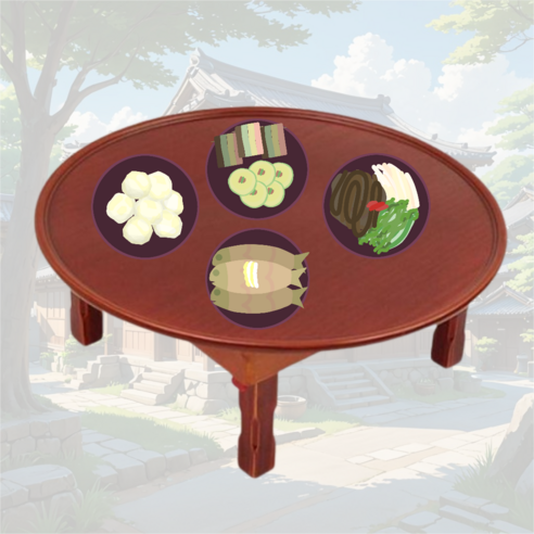 때깔좋은집 제사상크기 교자상 원형 6인용 테이블 찻상 공부상 식사 밥상 접이식 69x69x24cm