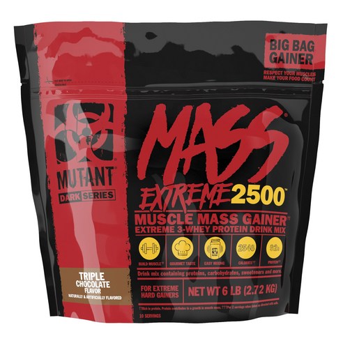 MUTANT Mutant Mass Extreme gaIner 유청 단백질 파우더 고밀도 청정 칼로리로 크기 및 근력 (트리플 초콜릿 12 LB), 1개