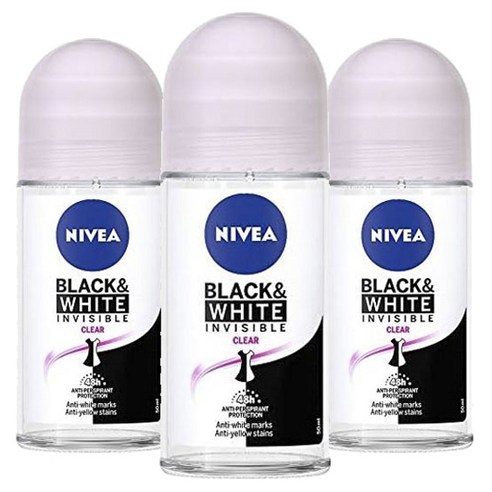 니베아 여성용 블랙 앤 화이트 인비저블 클리어 48H 롤 온 데오드란트, 3개, 50ml