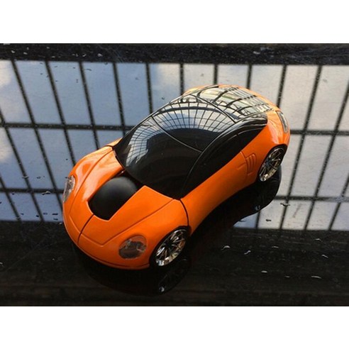 YJQ 컴퓨터 액세서리 2.4GHz 3D 광 무선 마우스 마우스 자동차 모양 수신기 USB PC 노트북 USB 무선 마우스, Orange, 하나