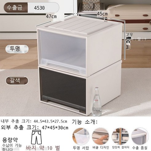 옷 수납함 플라스틱 서랍식 수납함 투명 데스크톱 거실 옷장 보관함 수납장 정리함, 투명한 모양, [4530] 깊이 47* 너비 45* 높이 30cm
