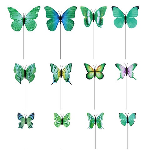 12pcs 나비 장식 정원 장식품 풍경 사진 소품, 녹색, 설명, 플라스틱