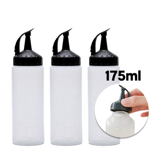 서온리 흐르지 않는 오일 소스 통 간장 병 드레싱 플라스틱 업소 용 튜브 용기, 3개, 175ml, 모던블랙