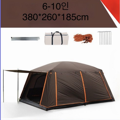 캠핑왕국 캠핑용 글램핑 천막 투룸 패밀리 텐트 대형new, 6-10인, 브라운