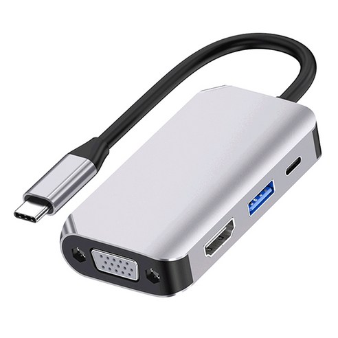 Retemporel USB C 허브 4 in 1 유형 허브-HDMI VGA 3.0 멀티 포트 어댑터 노트북에 적합, 1개, 회색