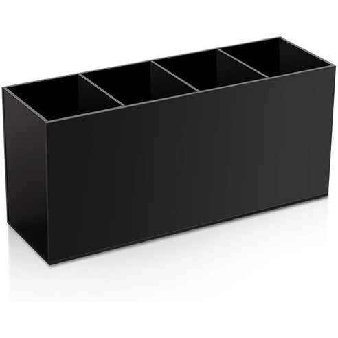 아크릴 수납함 4칸 투명 검은색 브러시 통 필통 데스크톱 정리 전용, 검정색, 22.2*7*9.5cm