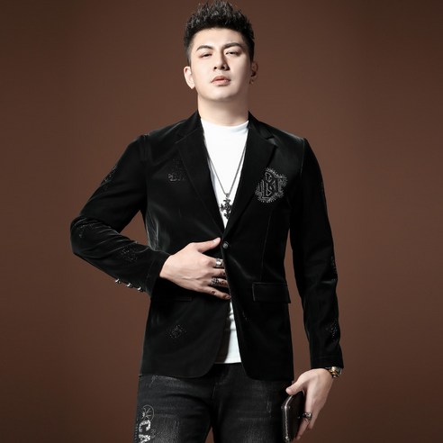 유럽 상품 리본 캐주얼 양복 남성 코트 재킷 패션 개성 블랙 청년