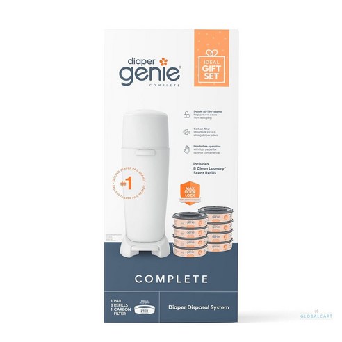 Diaper Genie 기저귀 지니 등록 선물 세트 통 리필 가방 8개 카본 필터 1개