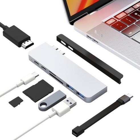 하이퍼드라이브 HD28C 7in2 USB-C 멀티허브 맥북 호환 4K HDMI USB-C 100W PD충전 SD카드, 실버, 1개