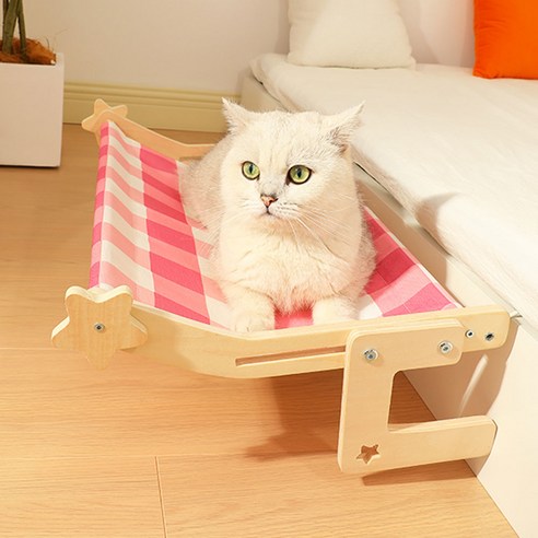 미스삐삐 고양이 창틀 해먹 창문 선반, 1개, 체크핑크