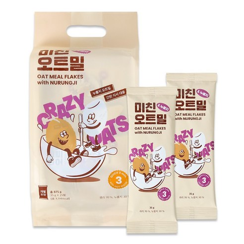 미친오트밀 누룽지 35gX25봉-식사대용/압착귀리/간편식/개별포장, 35g, 25개, 25개 누릉지뽀글이