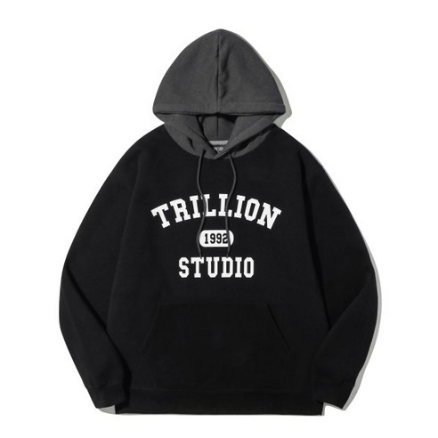 TRILLION 컬러 배색 1992 그래픽 후드 BLACK COLOR MIXED GRAPHIC HOODIE 132913