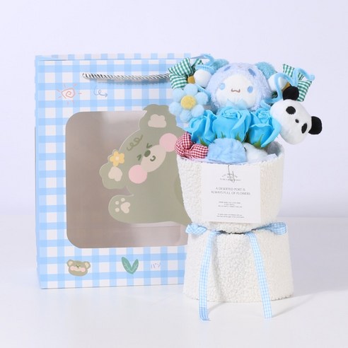 디아펠리즈 귀여운 산리오인형 비누꽃다발 + 귀여운쇼핑백, 시나모롤 블루