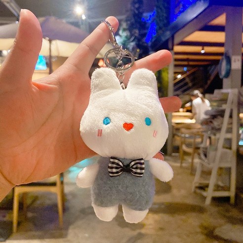 귀여운 넥타이 토끼 가방 액세서리 커플 인형 피규어 열쇠고리 만화 액세서리 인형 벨벳 열쇠고리, 미피넥타이토끼-블루