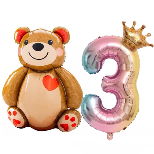 파파 파티 곰돌이 풍선 생일 파티 숫자 풍선 세트, 2세트, 곰돌이 3