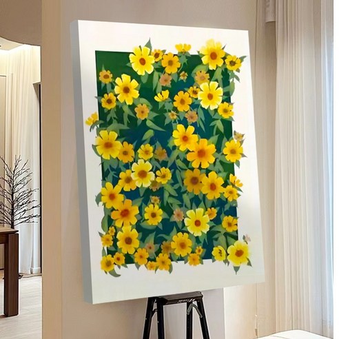 votgl 보석십자수 캔버스형 DIY 액자형 풍경 인물 꽃식물50x40cm, 039국화, 1개