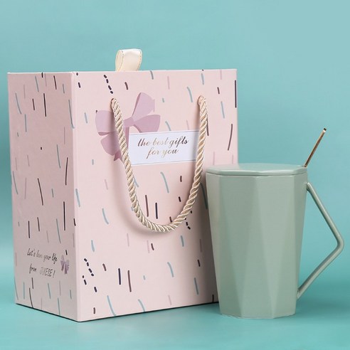DFMEI.커피잔.Coffee cups.--유럽식 세라믹 커피잔 세트 금은테잎 크리에이티브 6종 세트골자 커피잔 세트숟가락걸이, [스타 선물 상자 선물 가방] 짙은 녹색 400ml