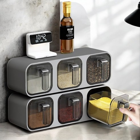 제이치 벽걸이 양념통 무타공 조미료통 그레이3P