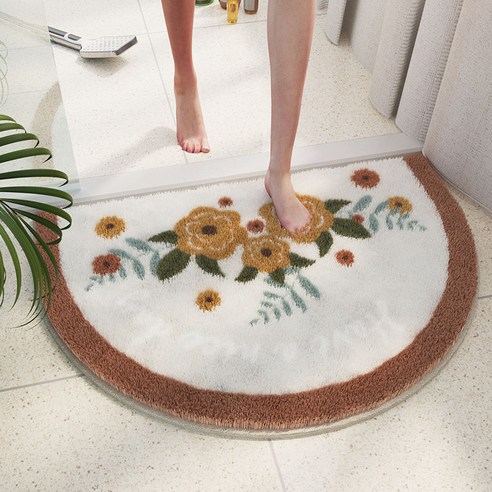 욕실 입구 흡수지 깔개 화장실 미끄럼 방지 발판 밟다 침실 입문 카펫 화장실 문깔개 실내, 꽃 송이 반원 캐시미어 쿠션