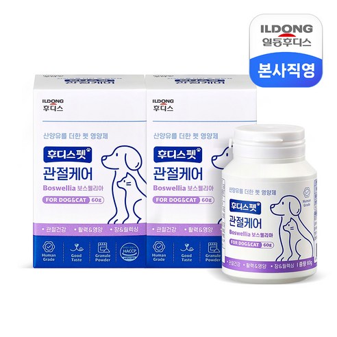 일동후디스 반려동물 후디스펫 장케어 유산균 산양유 60g, 닭고기 + 치즈 + 북어 혼합맛, 2개, 뼈/관절강화