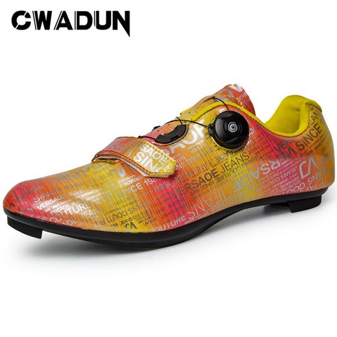 Cwadun 남녀 커플 자전거신발 사이클화 평페달, 260mm, 옐로우 핑크