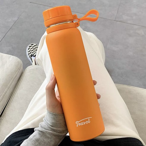 남자 보온병 컵 대용량 차 파티션 주전자 간단하고 휴대용304스테인레스 스틸 컵, 귤, 650ML