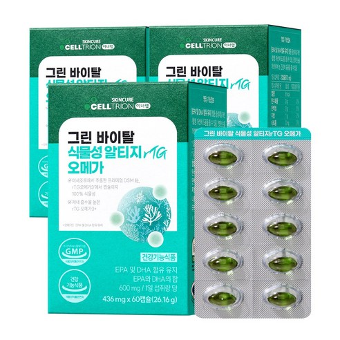 셀트리온스킨큐어 그린 바이탈 식물성 알티지 오메가3, 3개, 60정