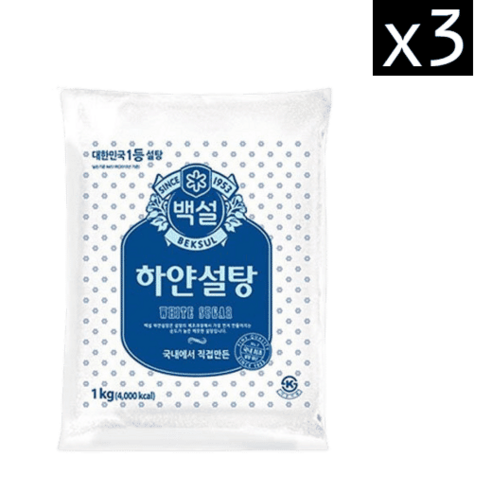 백설 하얀설탕, 1kg, 3개 
가루/조미료/오일