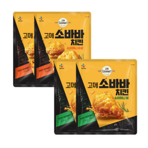 CJ 고메 소바바 치킨 소이허니 순살 375G x2개 + 봉 300G x2개, 4개, 375mg
