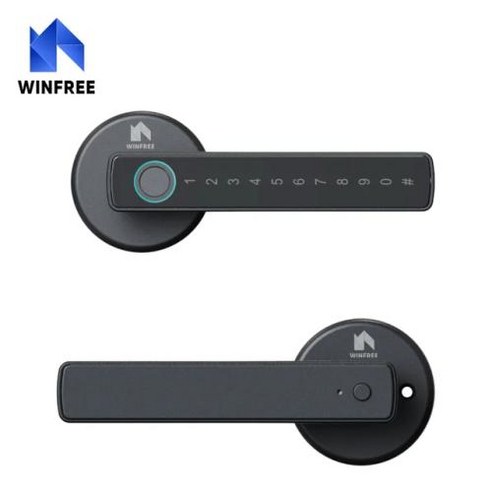 도어락 도어록 디지털 IOT 현관문 WINFREE 스마트 지문 잠금 장치 투야 블루투스 패스 코드 카드 나무 문짝 침실 키리스 엔트리 알렉사 구글 어시스턴트, 없음, 1) Black - Latch