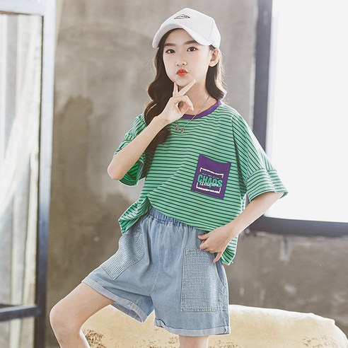 베비포 초중생 비즈 청반바지 상하세트 GU2