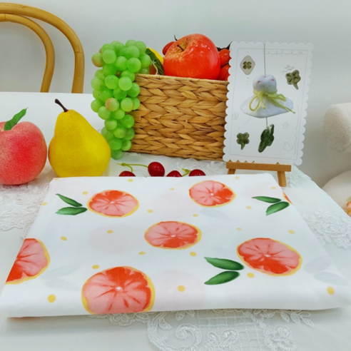 면40수 프린트 무늬 디자인 코튼 패브릭 나염 패턴 천 원단, 1개, 자몽 화이트