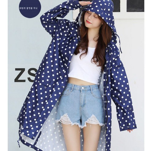 DFMEI 야외 폭우 방지 여성 패션 우비 여성용 트레킹 캐주얼 등산 우비입니다., DFMEI 블루 도트입니다
