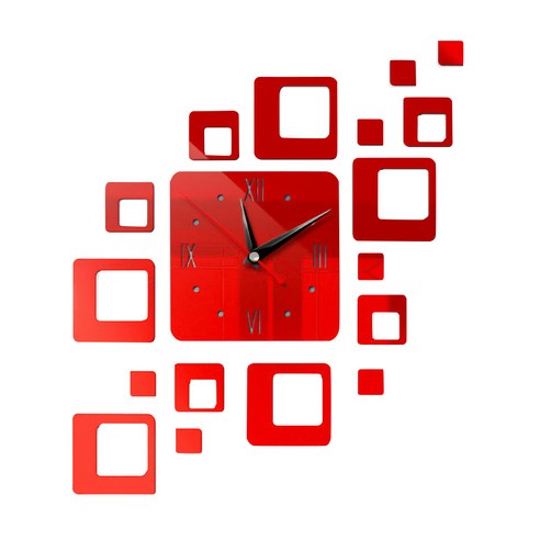 [XIG] 3D Wall Clock Mirror Wall Stickers Creative DIY Wall Clocks Removable Art Decal Sticker Home D, 빨간