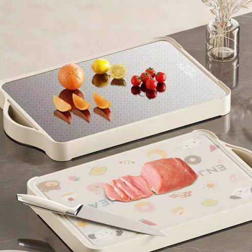 위생과 실용성을 겸비한 다용도 양면 304 스테인리스 도마로 주방을 업그레이드하세요!