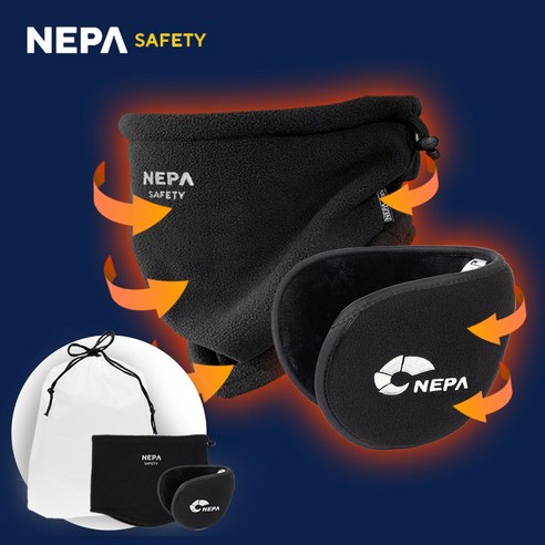 네파 Safety 방한넥워머 + 방한귀마개 브래드캣 파우치형, 넥워머 블랙+귀마개 블랙, 1개