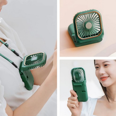 넥밴드 휴대용 접이식 탁상용 목걸이 선풍기, 블루