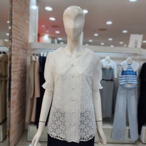 JJ JIGOTT JJ지고트 쉬폰 패널 레이스 칼라 블라우스 GL6A0BL33