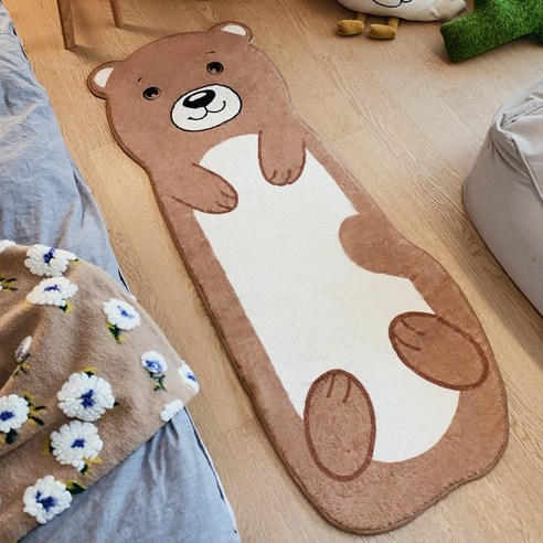 DFMEI 이데올로기 캐릭터 긴 털 매트 거실 출입문 매트 침대 옆 카펫 침실 카펫, 잠자는곰(캐시미어 점소), 40*120cm