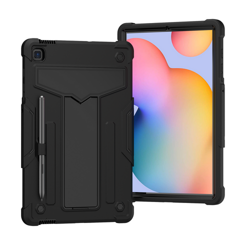 하이브리드 견고한 태블릿 스탠드 쉘 커버 Funda 삼성 갤럭시 탭 S7 FE 12.4 2021 S6 라이트 P610 P615 S7 T870 커버, Black+Black