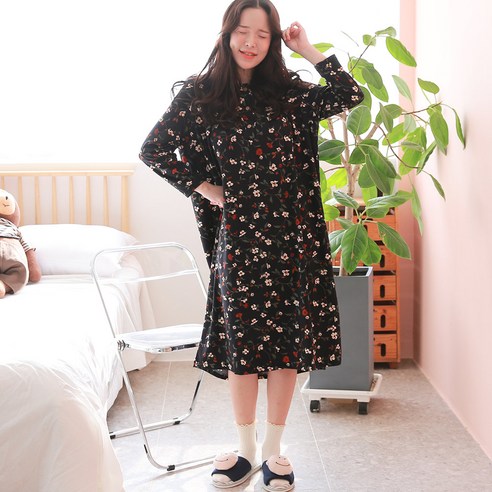 서빈 여성용 다온 도톰 울트라 피치 롱원피스 플라워 잠옷