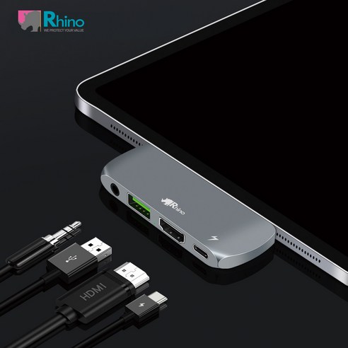 라이노 USB-C 모바일 4 in 1 알루미늄 HDMI 허브 RUC-30, 스페이스 그레이