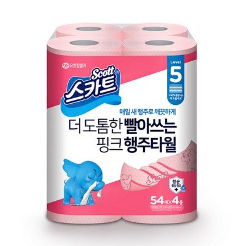 스카트 더 도톰한핑크행주타월 54매, 4개입, 35팩