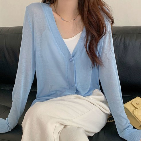 테오 여성 시스루 가디건 브이넥 사무실 에어컨바람막이