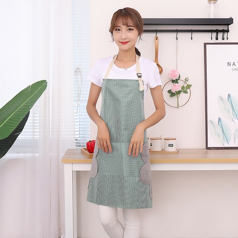 실크 실 허리 작업 커피 밀크티 가게 스카프, 줄무늬【녹색】