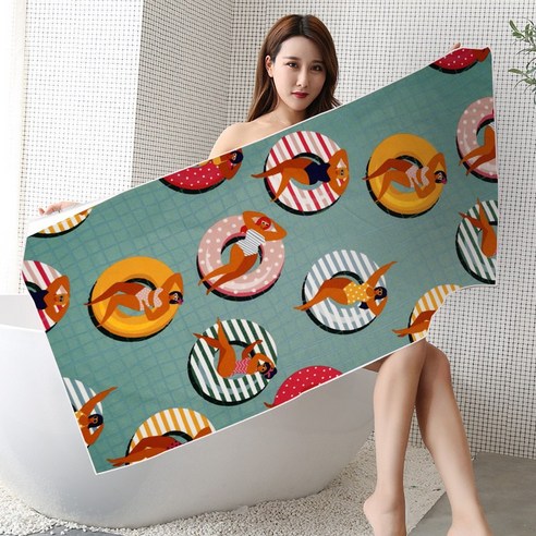 DFMEI 극세사 비치타월 디지털 워터마시프 워터타월 양면융사갯수건, 75*150 블루서클, 치수