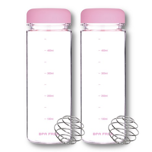 위드 쉐이커보틀 눈금물병 트라이탄 2P, 2개, 500ml, 핑크
